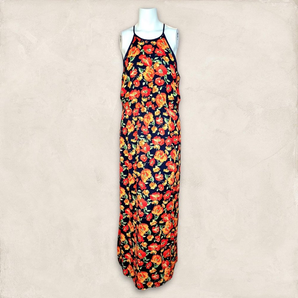 Forever 21 Black Maxi Dress with Orange & Yellow Floral Print